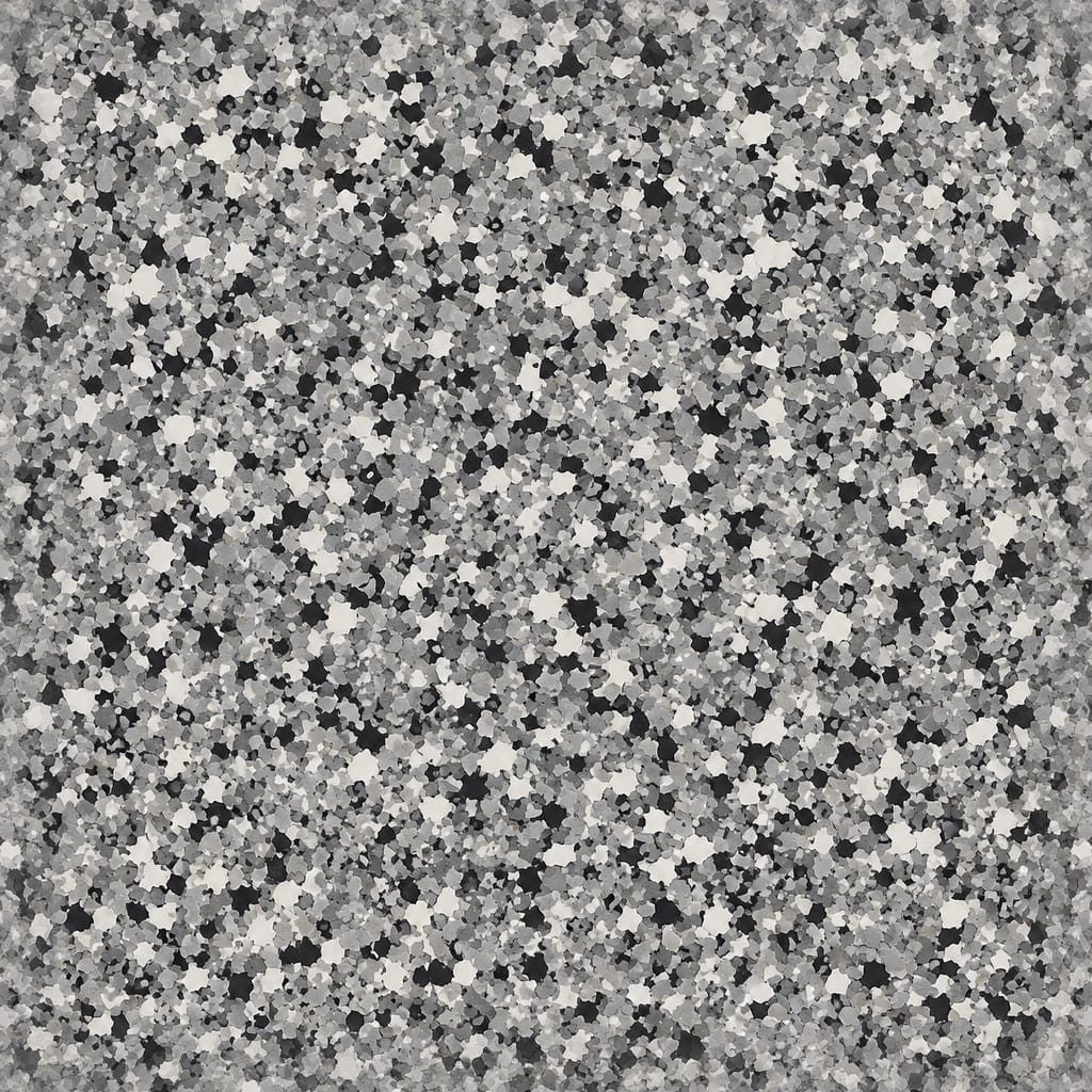 AI design concept: Grey Flake close-up showing grey, white and charcoal decorative flakes in clear resin; not a supplier colour swatch