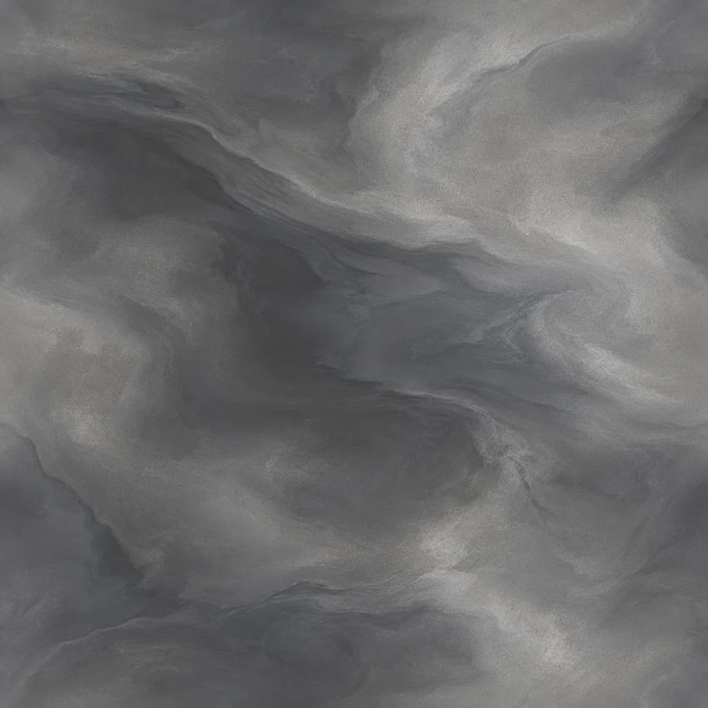 AI design concept: Metallic Smoke close-up showing broad charcoal and pewter pigment ribbons, with no manufacturer colour claim; not a supplier colour swatch